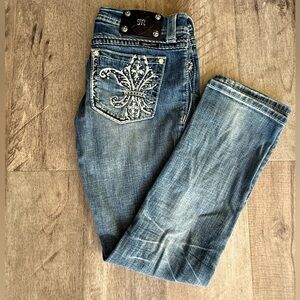 Miss Me Y2K Women’s Buckle Embroidered Rhinestone Cropped Straight Leg Jeans 28